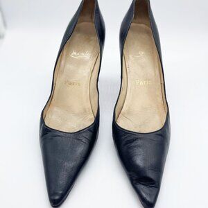 Christian Louboutin SIZE 39 REPAIR Black Leather High Heel Pumps Pointy Toe 4"